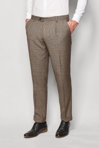 Taupe Puppytooth Slim Fit Suit Trousers